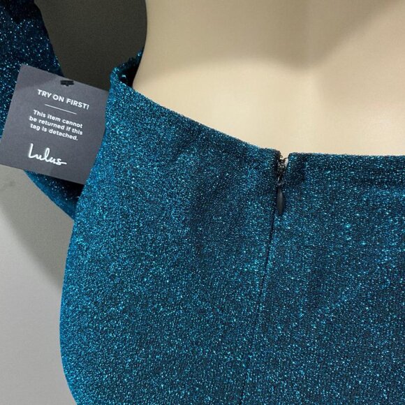 LULU'S magical sparkly blue deep V-neck & CUT-OUT BACK bodycon dress NWT size M - Picture 8 of 13